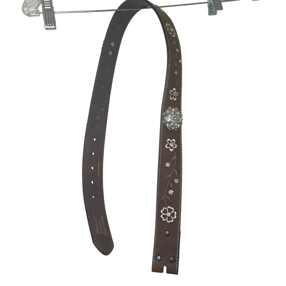 Ariat Womens Brown Leather Floral Embroidered Rhinestone Belt Strap S Western